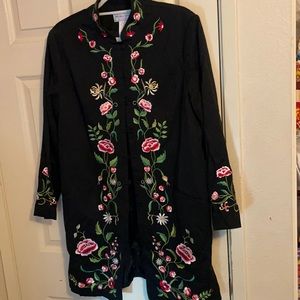Victor Costa Occasion Black Embroidered Tunic Jacket Size medium NWT
